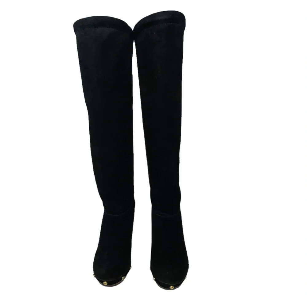 Tory Burch | Tall Black Suede Leather Booker Clog Boots, womens size 6